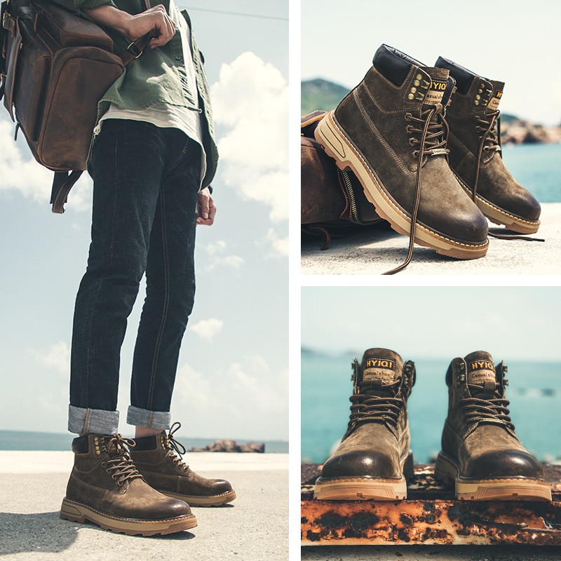 Giày boot martin nam da lộn nguyên tấm lớp phong cách Anh chất chơi