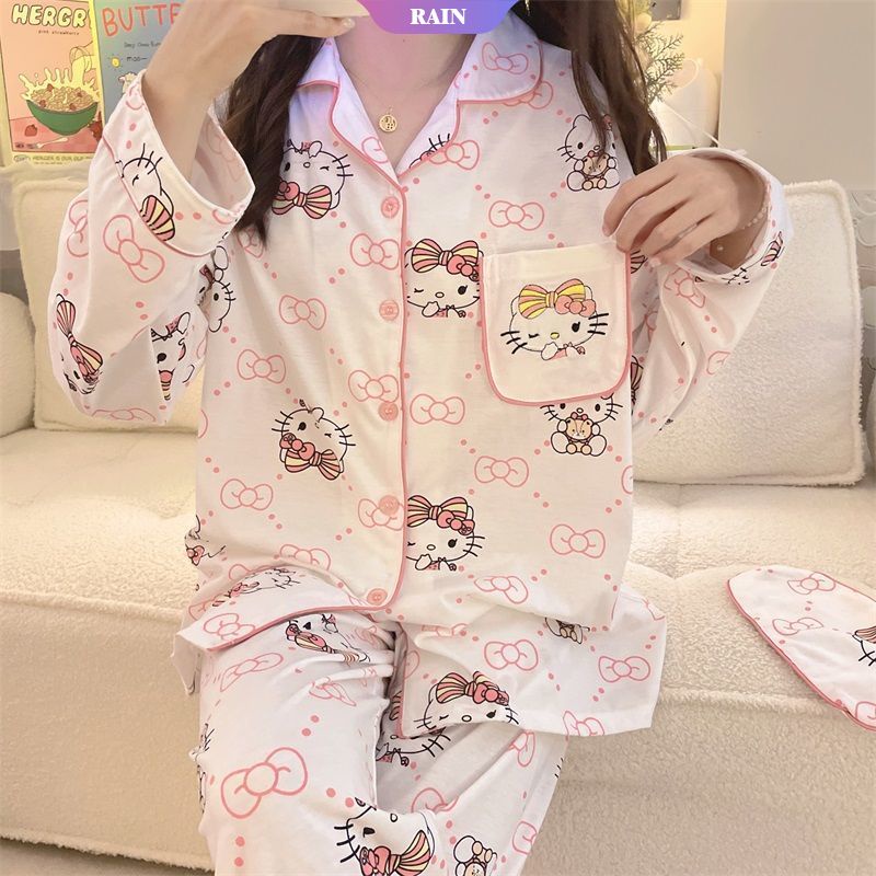 SANRIO Bộ Đồ Ngủ Pijama Tay Dài Mềm Mại In Họa Tiết Hoạt Hình Dễ Thương Thời Trang Xuân Thu Cho Nữ