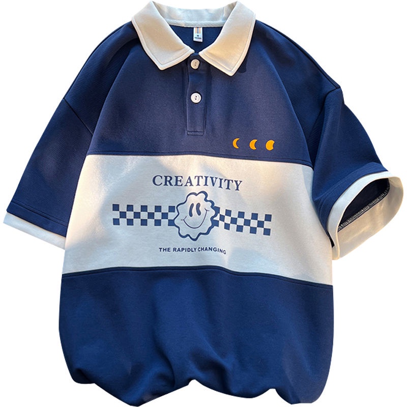 Áo Thun polo Tay Ngắn Dáng Rộng Màu Sắc Tương Phản Phong Cách Hong Kong Thời Trang Mùa Hè 2022 Dành Cho Bạn Nữ