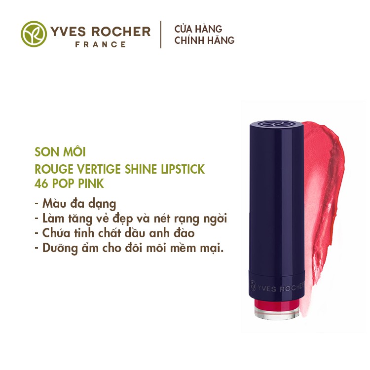 Son Môi Yves Rocher Rouge Vertige Brilliant Satin Lipstick 46 Pop Pink - 3.7g