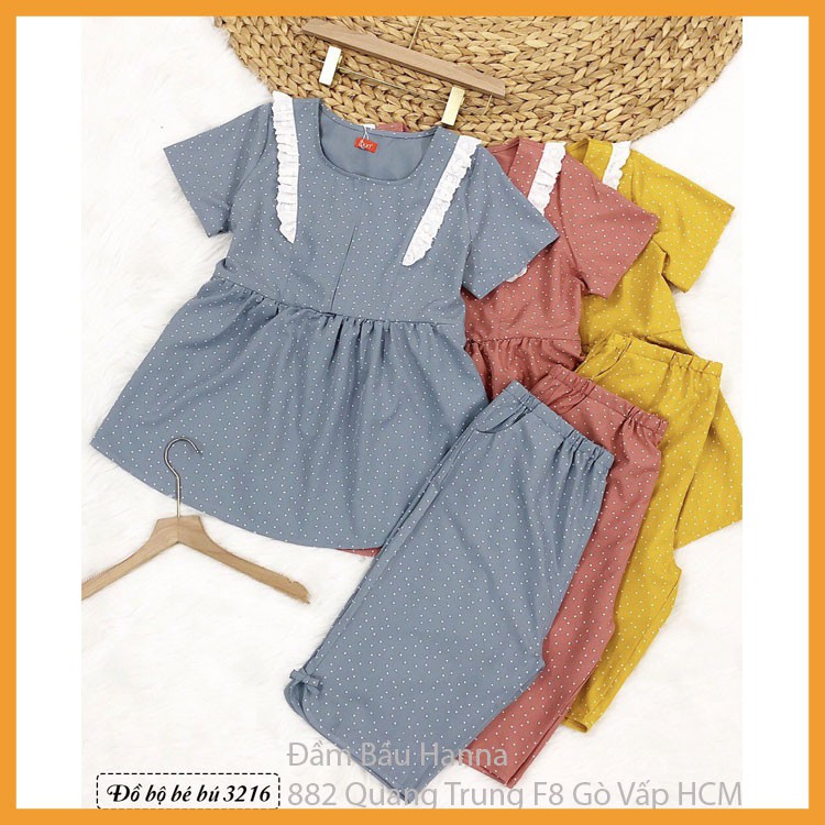 [HANNA] Đồ bộ lửng bầu mặc bầu và sau sinh có khóa cho bé ty free size 40-65kg thoáng mát mùa hè