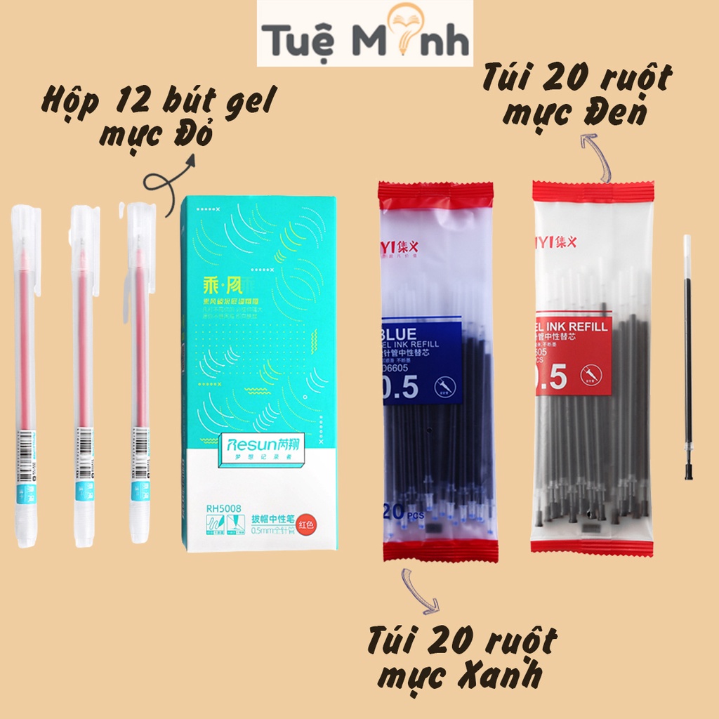 Combo bút viết, văn phòng phẩm tiết kiệm Tuệ Minh gồm bút gel, giá kệ decor hộp bút