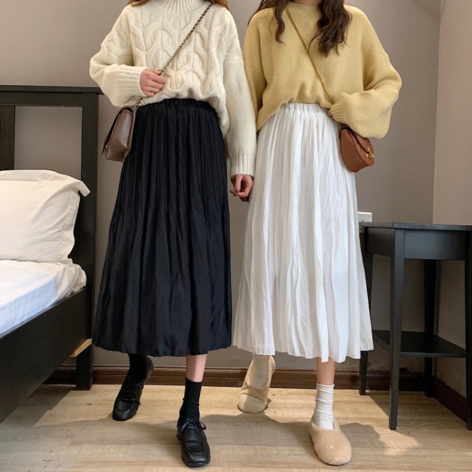 Chân Váy Xếp Ly Lưng Cao Màu Sắc Xinh Xắn Phong Cách Hàn Quốc Cho Nữ