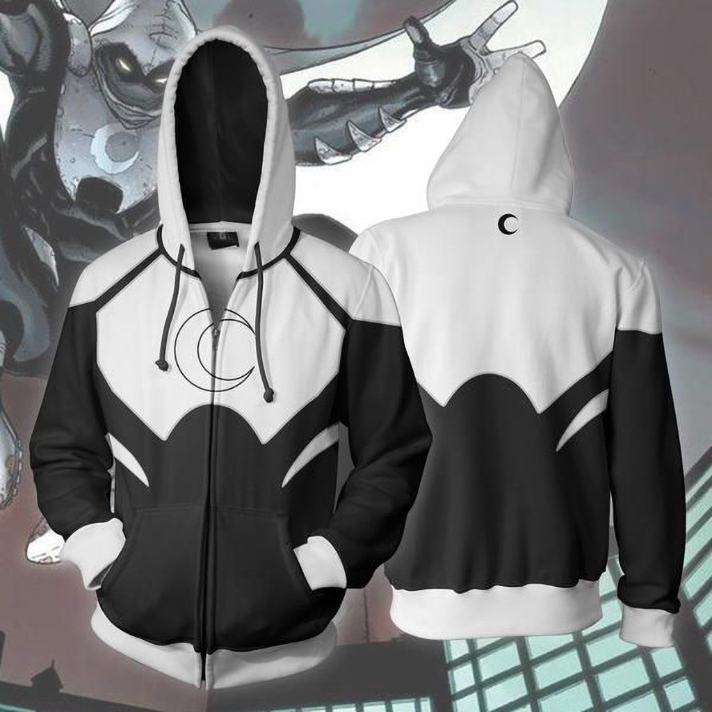 Moon Knight Mới Áo Khoác Hoodie Phối Khóa Kéo Hóa Trang Kỵ Sĩ Mặt Trăng Cho Halloween