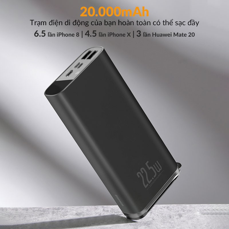 Pin Dự Phòng 20000mAh Baseus Starlight Digital Display 3 input, 3 output, Hỗ Trợ Sạc Nhanh 2 Chiều PD3.0, QC3.0 AFC, FCP