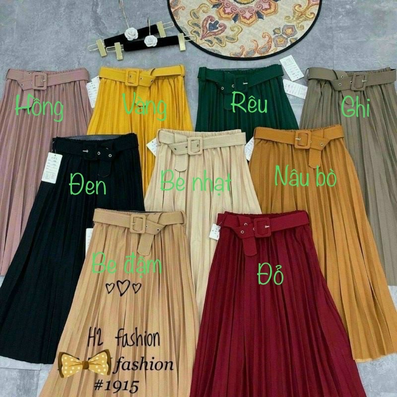 Chân váy xếp ly dáng dài kèm đai lỗ b100