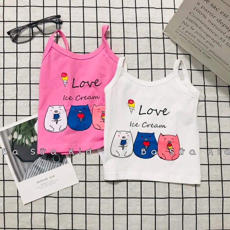 (A171) Áo 2 Dây Bé Gái 7-18kg Chất Cotton Co Giãn In Hình Hoạ Tiết Dễ Thương, Áo Dây Cho Bé Mặc Hè