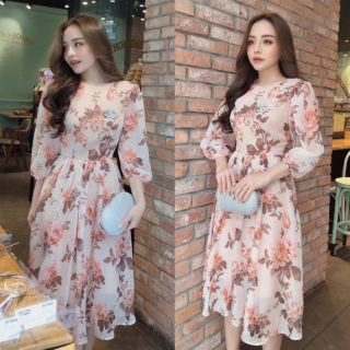 Đầm xòe hoa tay lỡ hàng Thiết Kế