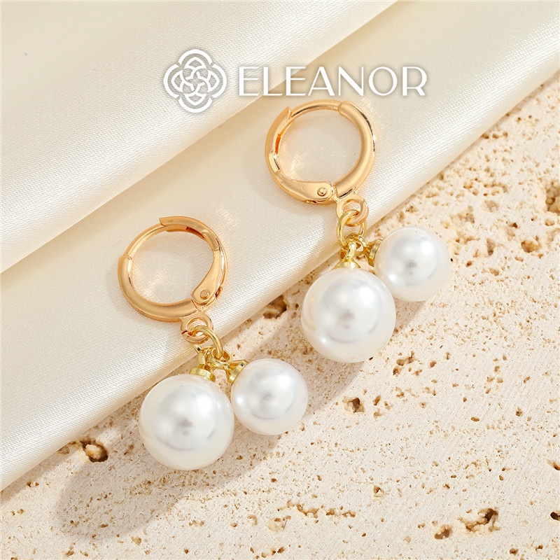 Bông tai nữ ngọc trai nhân tạo Eleanor Accessories khuyên tròn dáng thả phụ kiện trang sức xinh