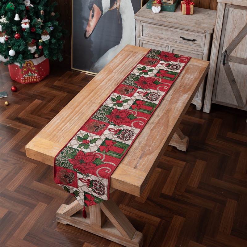 Khuyến Mãi🔴Table Runner Giáng sinhGiáng sinh hoa dệt polyester bảng bông bảng cờ khuyến mãi HUGME