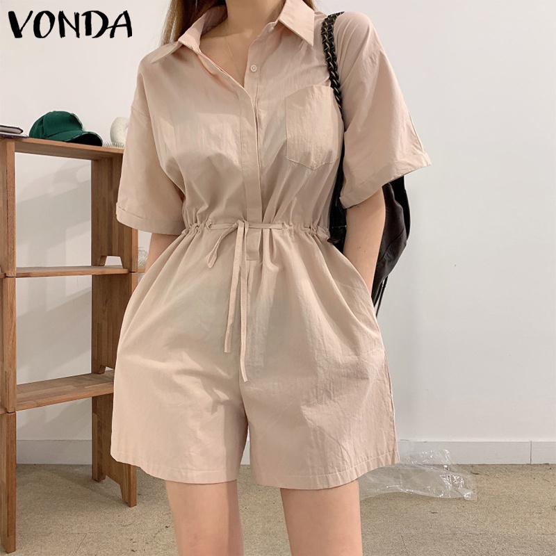 Áo liền quần Vonda ngắn tay cài nút phong cách Hàn Quốc thời trang mùa hè cho nữ