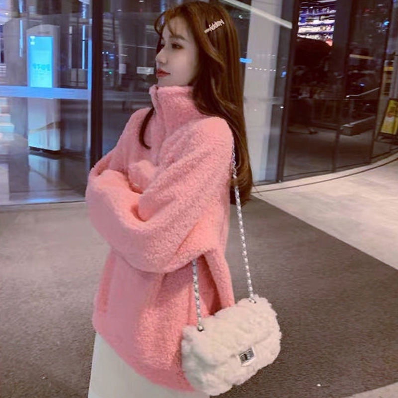 Áo Sweater cổ cao dáng rộng lót nhung dày dặn giữ ấm thời trang thu đông cho nữ