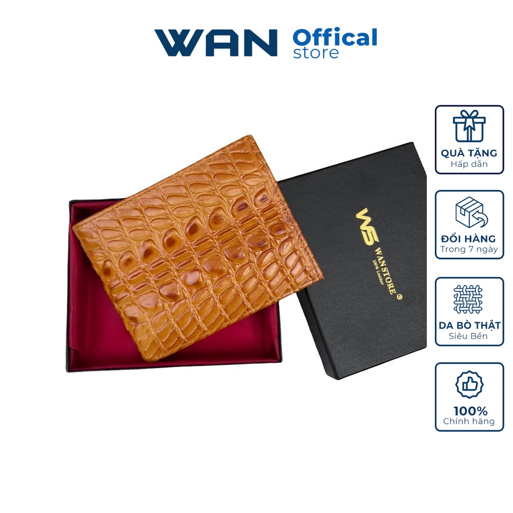 Ví nam da bò WAN dập vân cá sấu kèm hộp sang trọng WF01NN