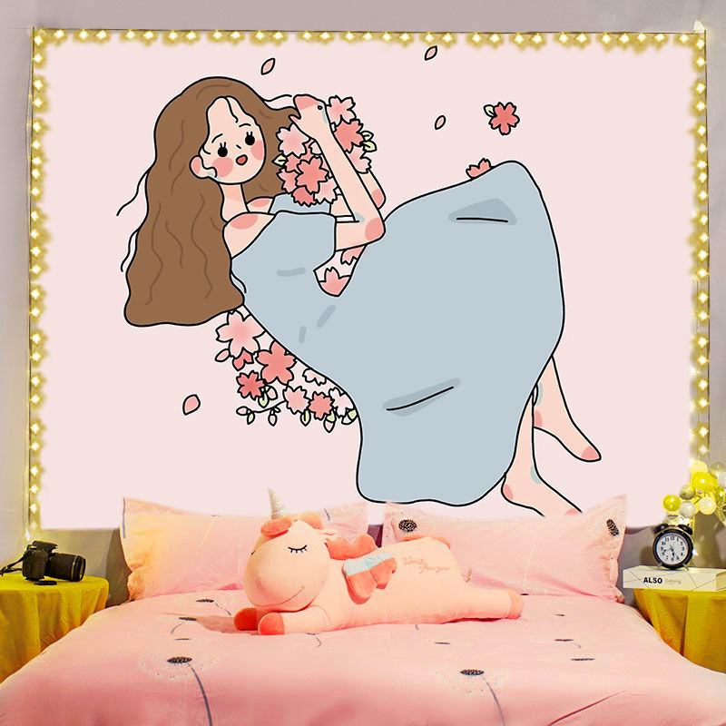 Thảm Treo Tường Hình Cô Gái Đáng Yêu Trang Trí Nhà Cửa Tiện Dụng