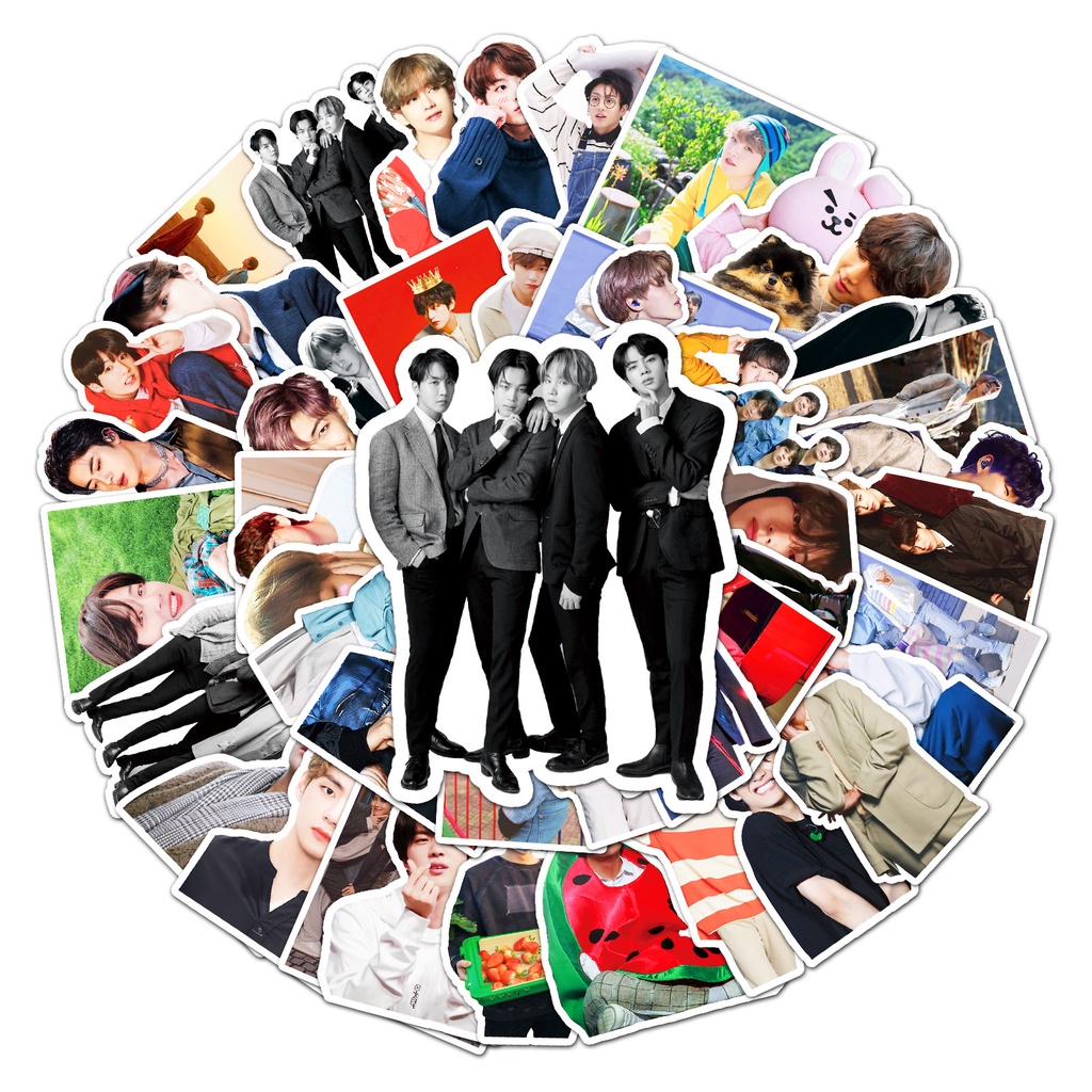Combo 30 Sticker Chống Nước Decal Dán Điện Thoại Laptop Mũ Bảo Hiểm Vali Guitar Bình Nước Sổ Nhóm Nhác Hàn Quốc [BTS]