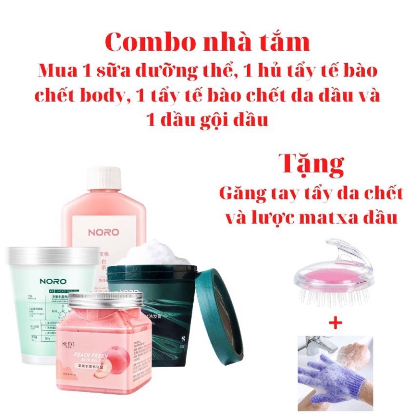 Tẩy tế bào chết cho body và tóc và dầu gội đầu và sữa dưỡng thể.FULL combo dành cho nhà tắm CNTAM2