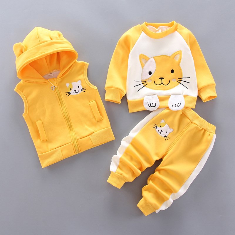 Bộ nỉ bông set 3 món có mũ tai gấu cho bé trai bé gái, bộ thu đông cho bé mẫu mới 2021