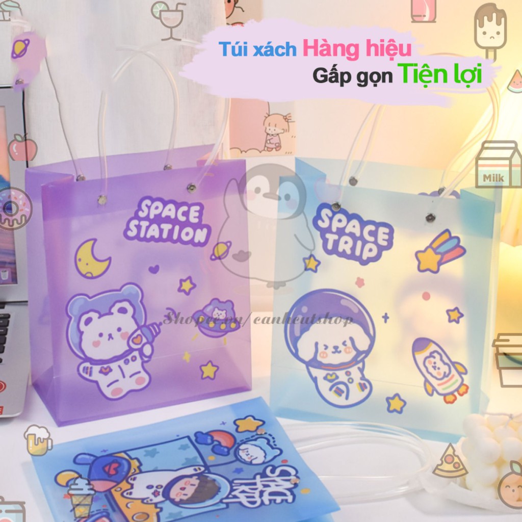 Túi nhựa trong suốt  hoạt hình quà tặng sinh nhật họa tiết cute dễ thương mỹ phẩm sác