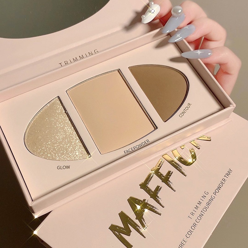 Bảng phấn mắt kèm tạo khổi MAFFICK da beo dài 4 ô tone nâu có hightlight bắt sáng