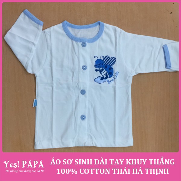 Áo sơ sinh dài tay cài thẳng màu trắng - 100% cotton Thái Hà Thịnh