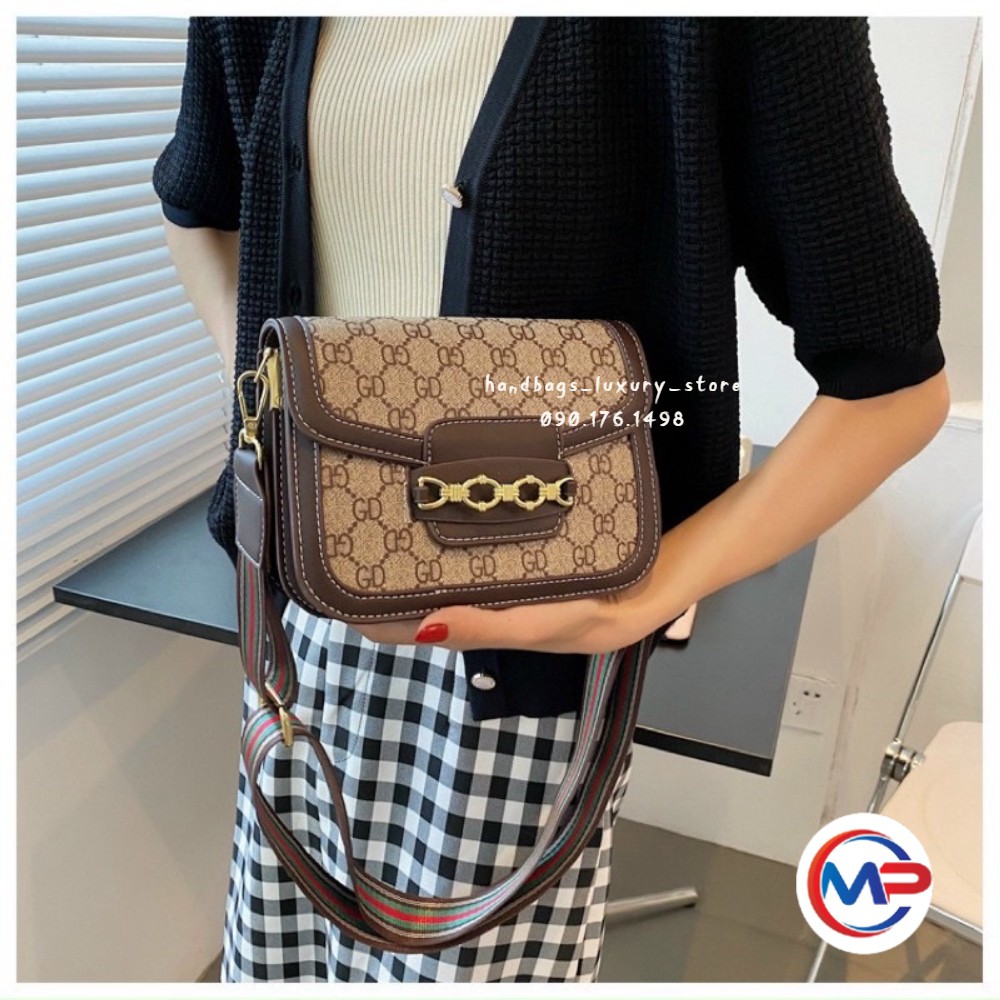SALE túi xách nữ đeo chéo in họa tiết dây bản to kèm dây ngọc sang chảnh SHOP LUXURY