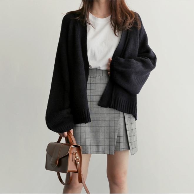 Áo khoác cardigan dệt kim dáng rộng màu trơn phong cách mùa thu cho nữ