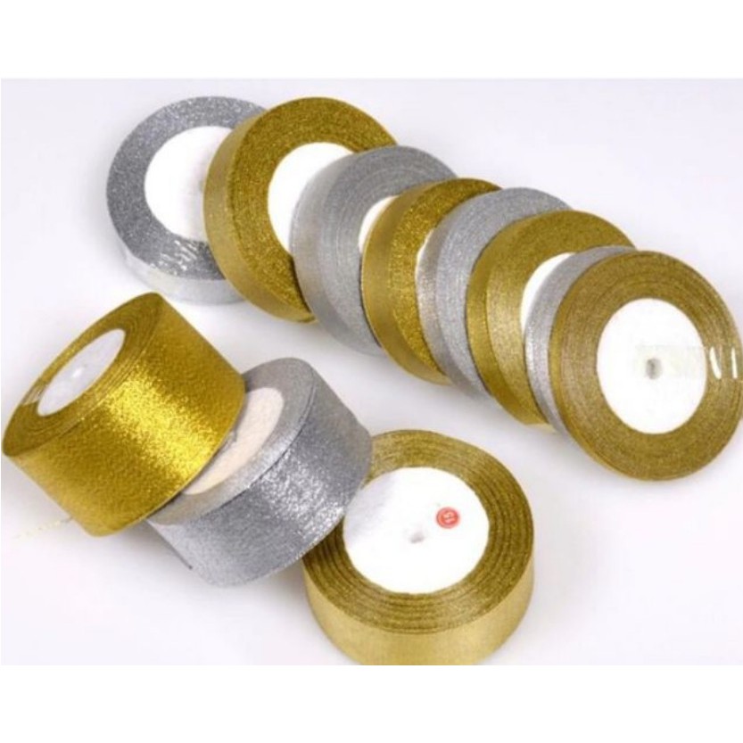 Ruy băng kim tuyến/ ruy băng nhũ làm hoa, gói quà, trang trí bánh kem, handmade các size 1cm/2cm/4cm