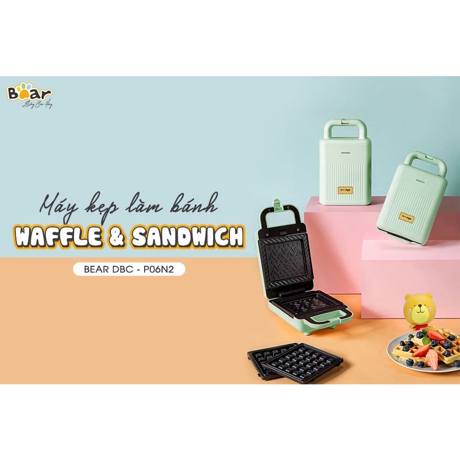 [Tặng kèm đầu chuyển 3 chân]Máy Nướng Bánh Mì Kẹp Nướng Bánh Sandwich Làm Bánh Waffle, Rán Trứng Xúc Xích Bear DBC-P06N2