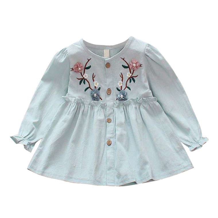 Đầm Hoa Tay Dài Cho Bé Gái