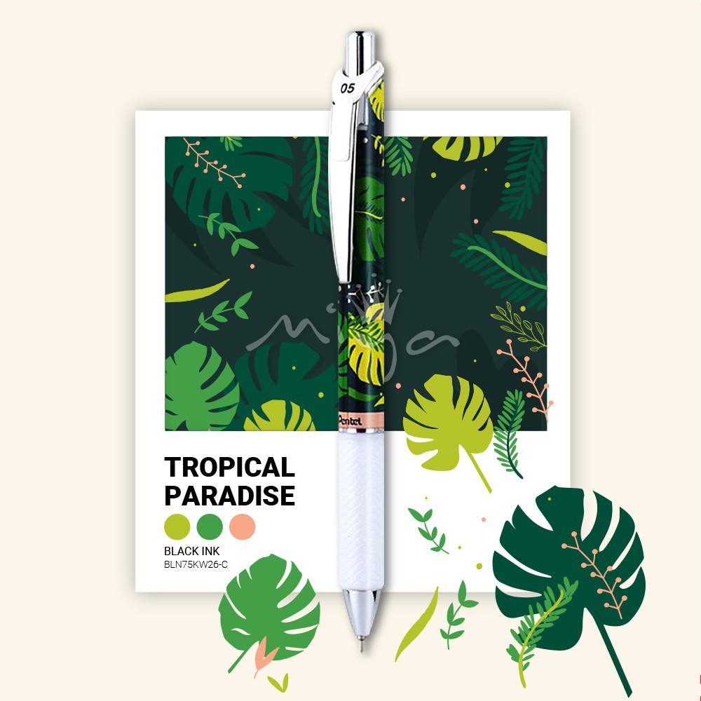 Bút gel Pentel Energel Roller BLN75KW - Kawaii Tropical Paradise - Needle tip 0.5mm - Màu xanh dương (Blue)