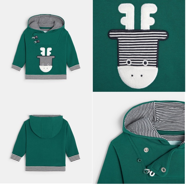 Áo Nỉ Hoodie OBAIBI Cho Bé Trai – Màu Xanh Tuần Lộc Dễ Thương – Hàng Dư Xịn Cao Cấp Size 3Mh