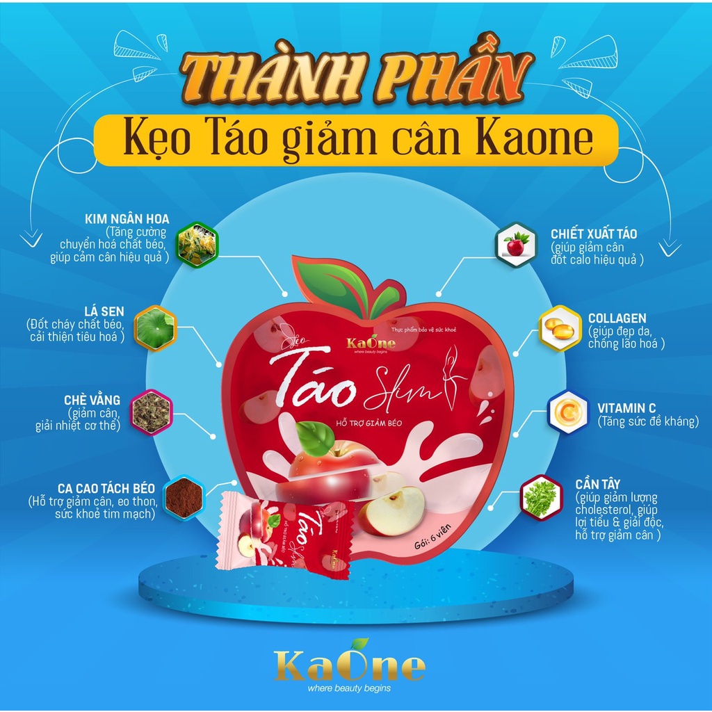 Kẹo Táo Giảm Cân kaone Slim Đốt Mỡ Hiệu Quả Chính Hãng