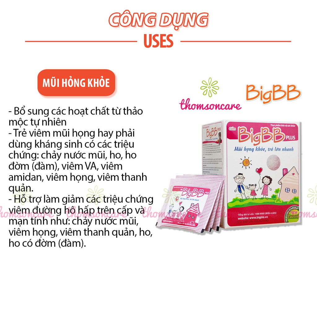 BigBB Plus Có tem tích điểm tặng quà - tăng sức đề kháng đường hô hấp cho bé cốm Big BB hồng Hộp 16 gói