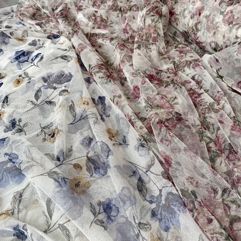 Voan Lưới Mềm In Cành Hoa Xinh Xắn
