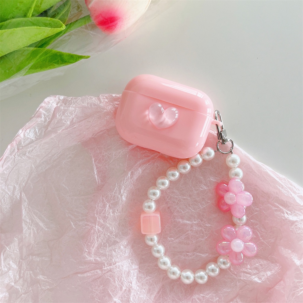 Vỏ Bảo Vệ Hộp Sạc Tai Nghe AirPods Pro AirPods 1 2 3 Màu Hồng Gắn Hoa Và Ngọc Trai Giả Dễ Thương