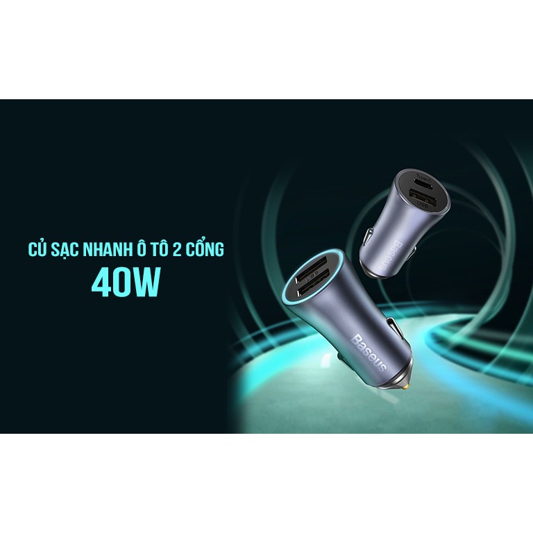 Tẩu sạc nhanh 2 cổng USB C Trên Xe Hơi 40w Chính Hãng Baseus  CCJD-A0G ,Sạc nhanh cho Iphone , Samsung ,Ipad , Tablet