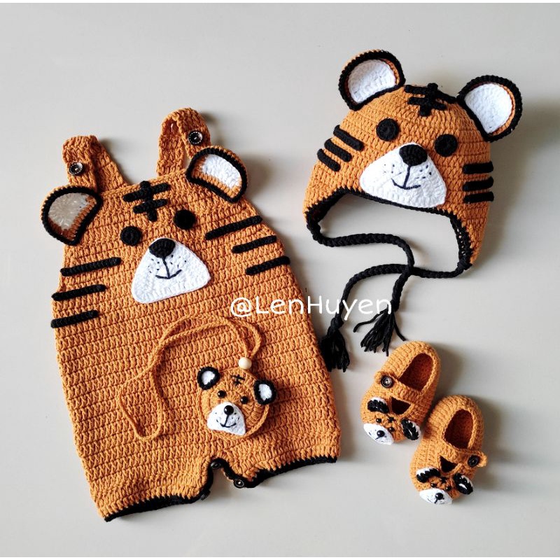 Set con Cọp con Hổ quần yếm nón giày đồ len handmade cực xinh xắn dễ thương