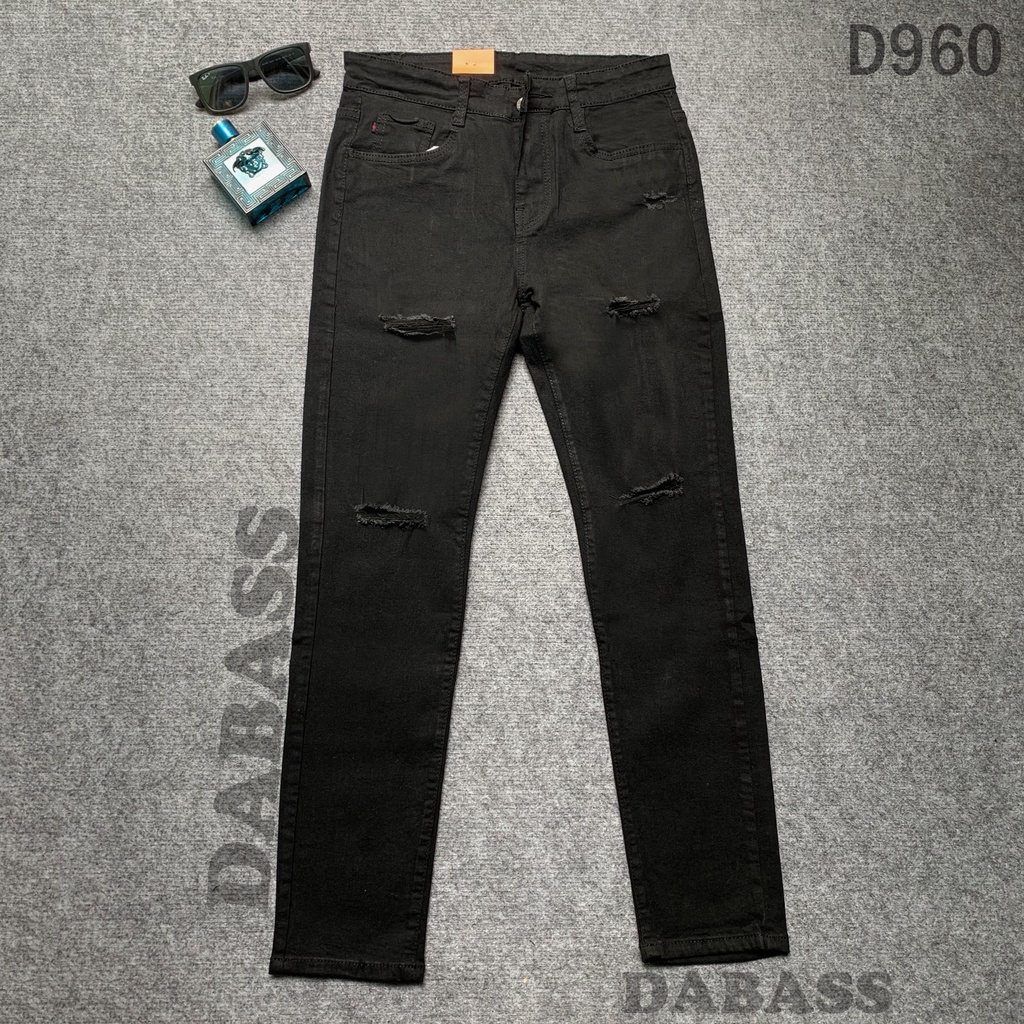 Quần jean nam quần bò màu đen rách đùi rách gối cá tính dễ phối đồ chất jean bò co dãn thoải mái vận động