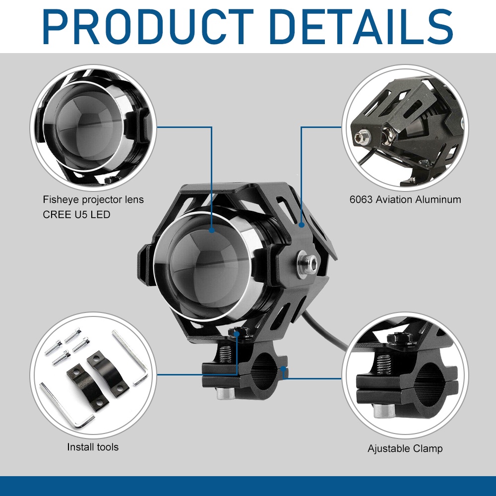 UNISHINE U5 U7 Motorcycle LED 125W Motorbike Cree Led Extra Bright Headlight High Power Sport Light Angel Eye