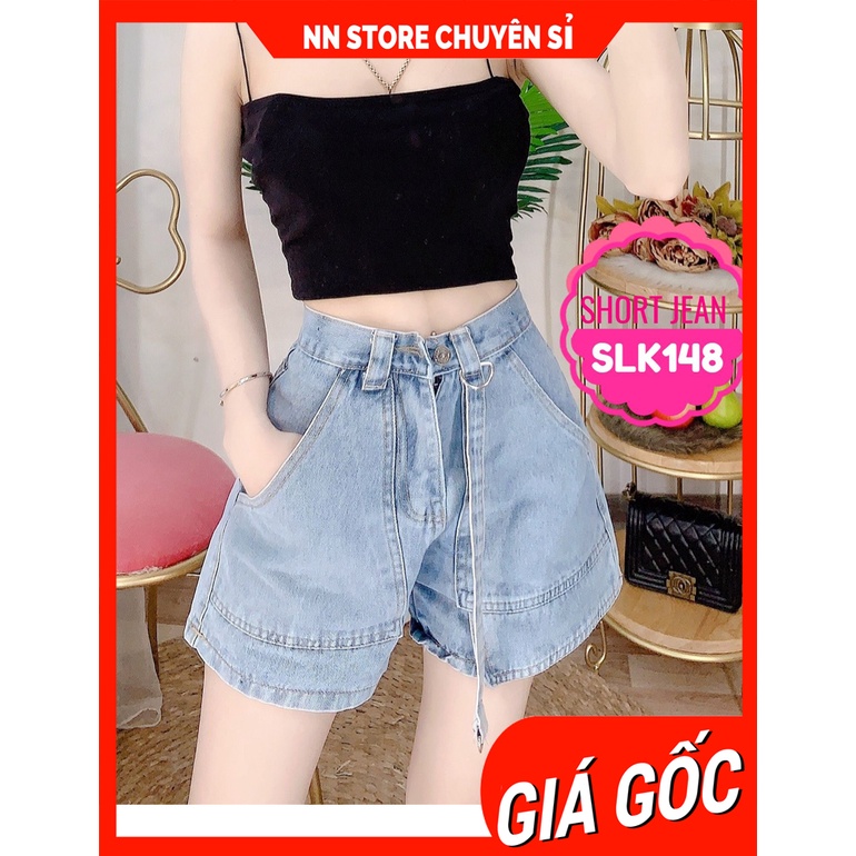 Quần short jean Quần đùi nữ cạp cao lưng phối kiểu chất jean cao cấp phom chuẩn đẹp SLK148