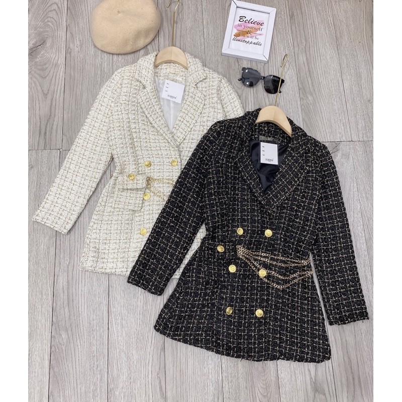 [Siêu Hot] Áo Dạ Kẻ Nhũ Kèm Túi Đai Xích, Áo Dạ Vest 2 Màu Siêu Xinh Có Ảnh Thật Kèm Video | BigBuy360 - bigbuy360.vn