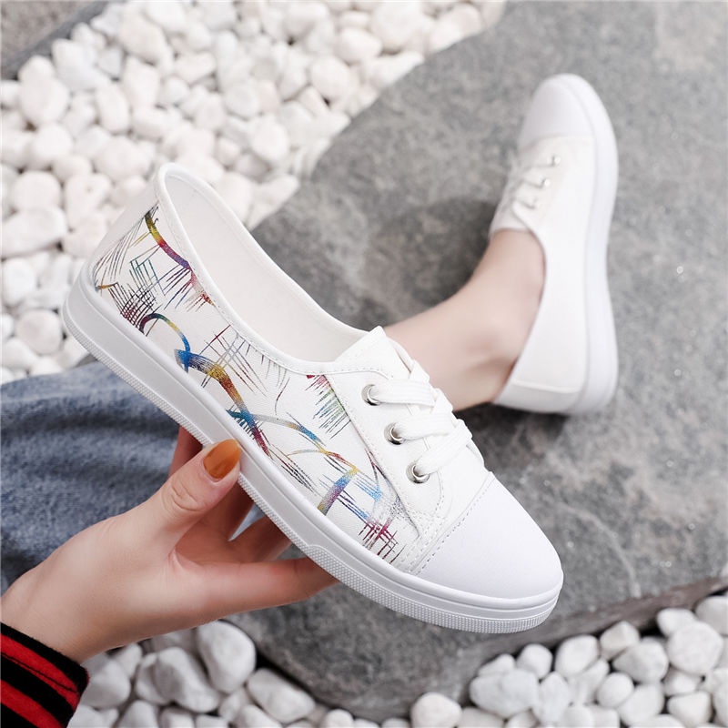 Giày Thể Thao Vải Canvas Màu Trắng Thoáng Khí Phong Cách Hàn Quốc Cho Nữ