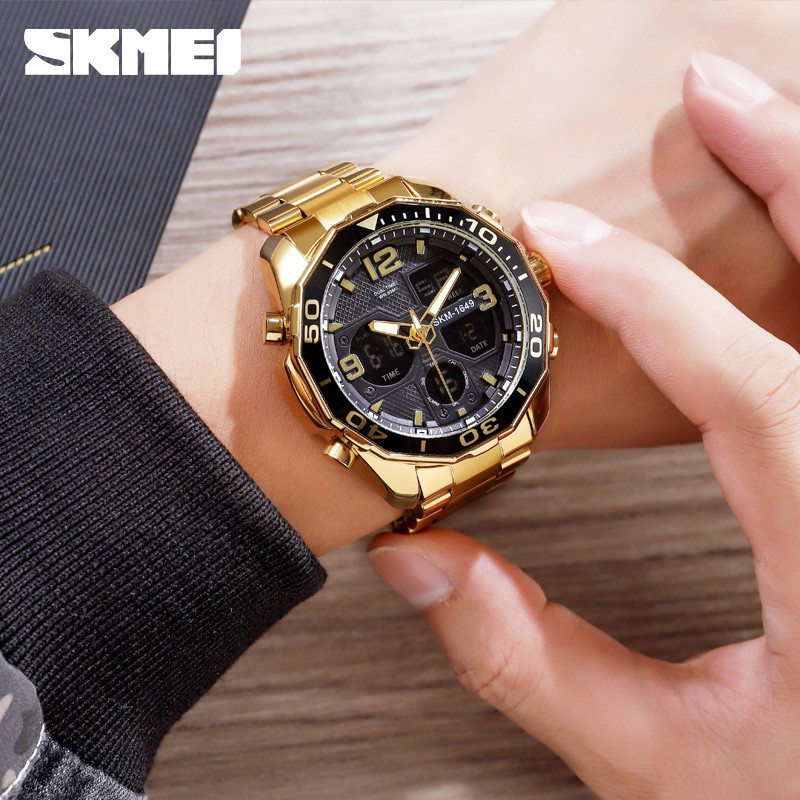 SKMEI 1649 Fashion Men's Watch Digital Sports Chronograph Waterproof Stainless Steel Strap