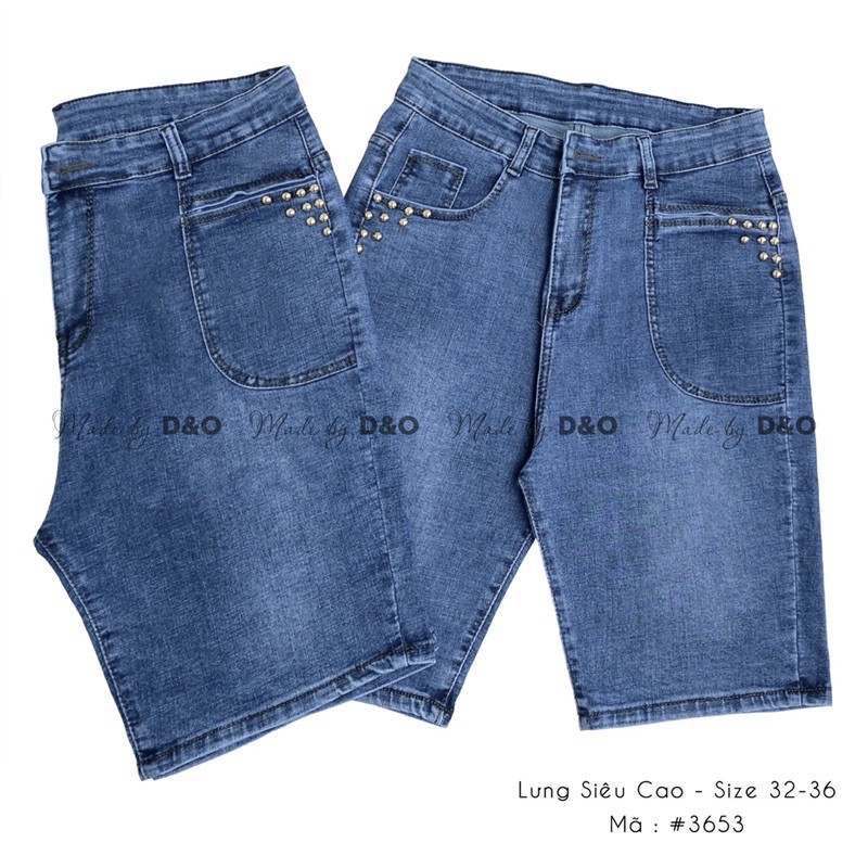 [Đại 32-36] Quần Ngố Bò Cạp Cao - Quần Ngố Lưng Cao Trên Rốn Phối Đinh Xanh Đậm Thời Trang