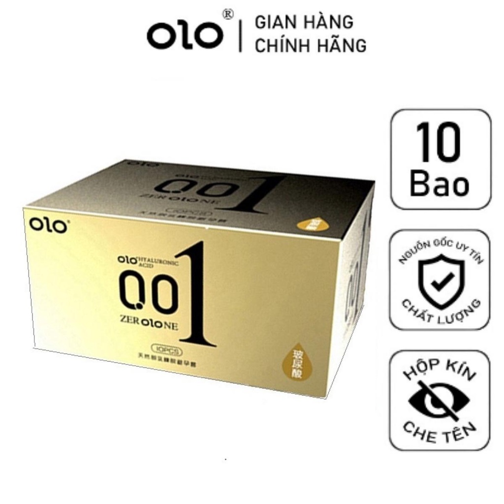 Bao cao su OLO 001 Vàng New Three 001 Jelly Gold siêu mỏng, hạt gai nổi đặc biệt, Gel bôi trơn gốc nước – Hộp 10c