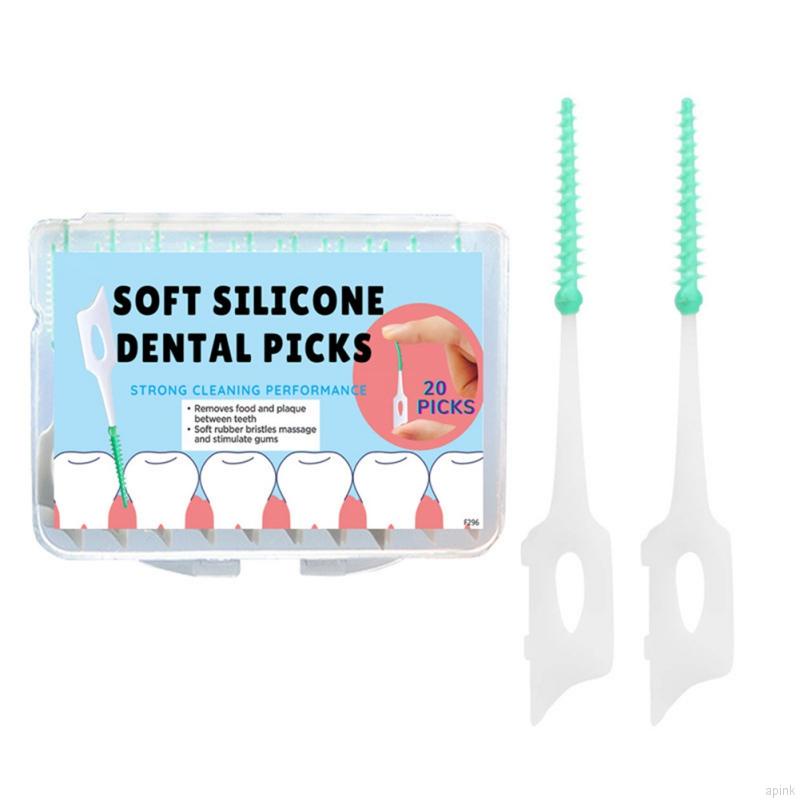 Hộp 20 Tăm Xỉa Răng Bằng Silicon Mềm Linh Hoạt Làm Sạch Sâu