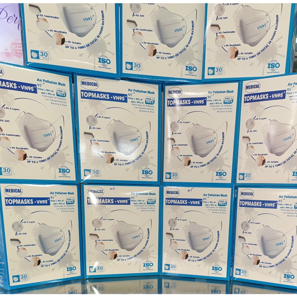 Khẩu Trang Y Tế 5 Lớp TopMasks N95+ (Hộp 30 cái)