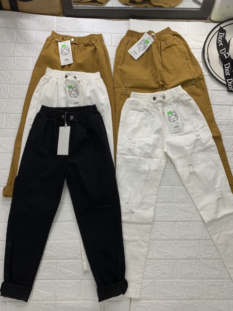 Quần kaki dáng bagy rách và trơn