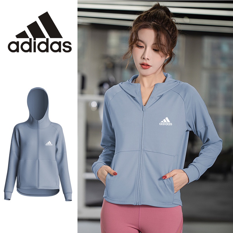 Adidas Áo Khoác Hoodie Thể Thao Tay Dài Co Giãn Khô Thoáng Nhanh Phối Khóa Kéo Thời Trang Cho Nữ