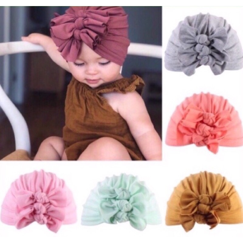 Mũ turban cotton chùm đầu 3 nơ duyên dáng cho bé yêu